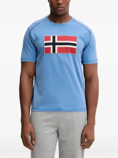 Napapijri Reflect Logo-patch Contrast-stitch T-shirt In Blue