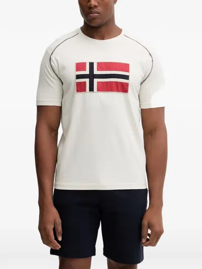 Napapijri Reflect Logo-patch Contrast-stitch T-shirt In Neutral