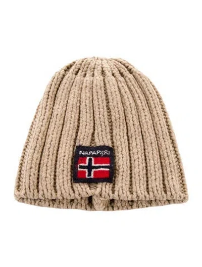Pre-owned Napapijri Rib Knit Beanie W/tags In Brown