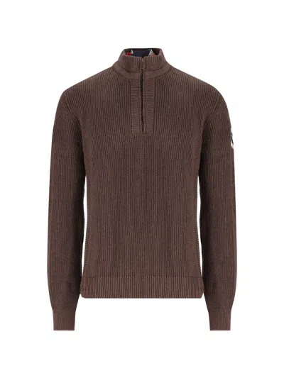 Napapijri Ribbed-knit Quarter-zip Sweater In Brown