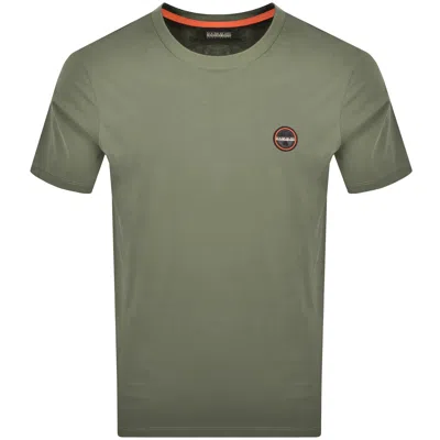 Napapijri Salis Logo T Shirt Khaki In Gray