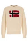 Napapijri Beige Crewneck Flag Embellishment Sweater In Brown
