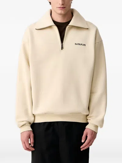Napapijri Tenri Graphic-print Quarter-zip Sweater In Neutral
