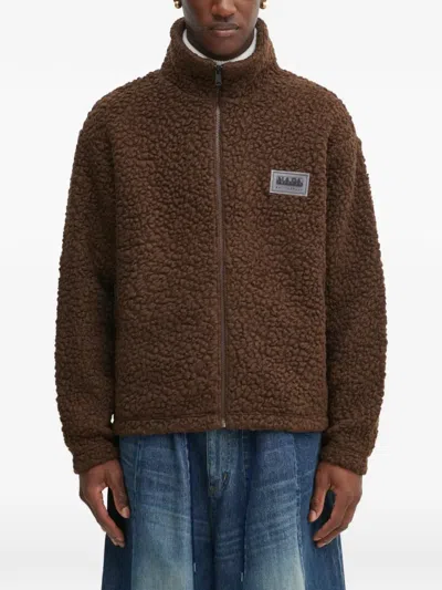 Napapijri X Martine Rose Zip-up High-neck Sweatshirt In Brown