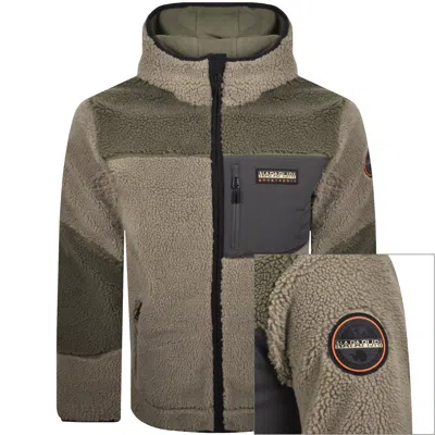 Napapijri Yupik Full Zip Fleece Hoodie Beige In Green