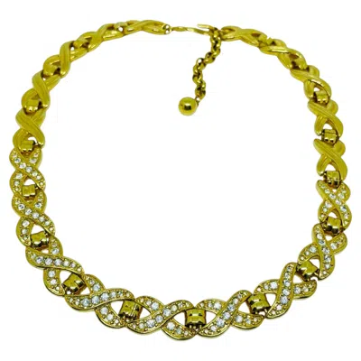 Pre-owned Napier Signed Vintage Gold Tone Crystals Designer Choker Necklace In Multi