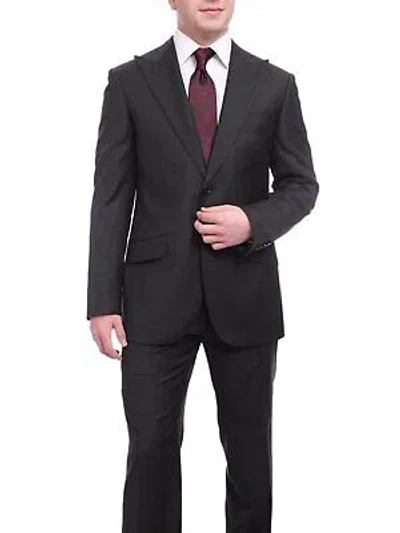 Pre-owned Napoli Classic Fit Solid Charcoal Gray Wool Cashmere Blend Suit Wide Peak Lapels