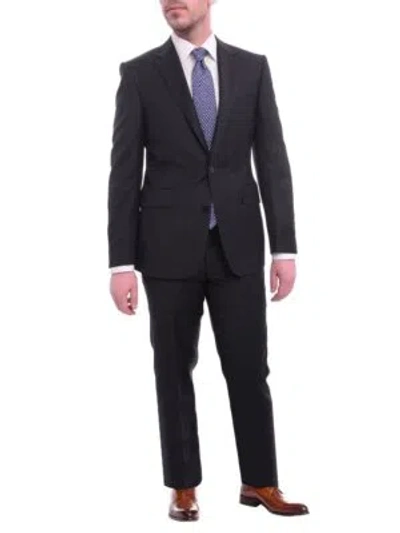 Pre-owned Napoli Classic Fit Solid Navy Blue Two Button Half Canvassed Wool Cashmere Suit