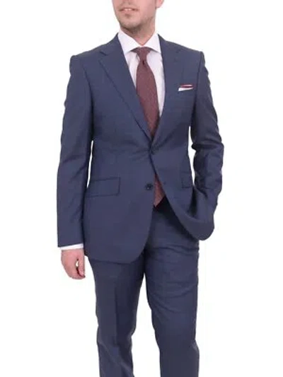 Pre-owned Napoli Mens  Classic Fit Blue Half Canvassed Italian Marzotto Wool 2 Button Suit In ["blue"]