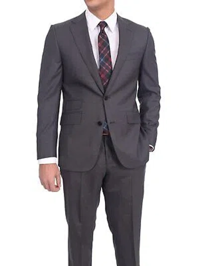Pre-owned Napoli Mens  Slim Fit Charcoal Gray Half Canvassed Italian Marzotto Wool Suit