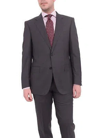 Pre-owned Napoli Mens  Slim Fit Solid Gray Half Canvassed Super 150s Italian Wool Suit