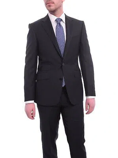 Pre-owned Napoli Mens Solid Navy Blue Slim Fit Half Canvassed 2 Piece Wool Cashmere Suit