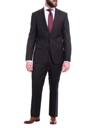 Pre-owned Napoli Modern Fit Solid Charcoal Gray Half Canvassed Wool Cashmere Blend Suit