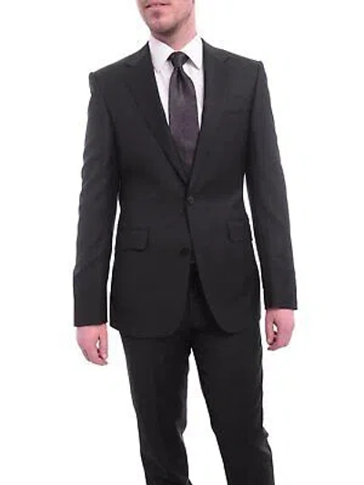 Pre-owned Napoli Slim Fit Solid Black Half Canvassed Wool Cashmere Blend Suit