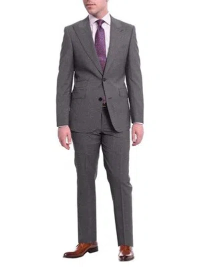 Pre-owned Napoli Slim Fit Solid Gray Two Button Half Canvassed Wool Suit