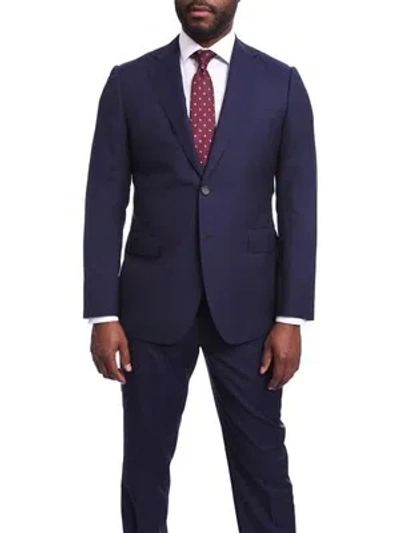 Pre-owned Napoli Slim Fit Solid Navy Blue Two Button Half Canvassed Guabello Wool Suit