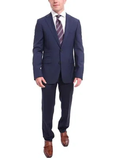 Pre-owned Napoli Slim Fit Solid Navy Blue Two Button Half Canvassed Wool Suit