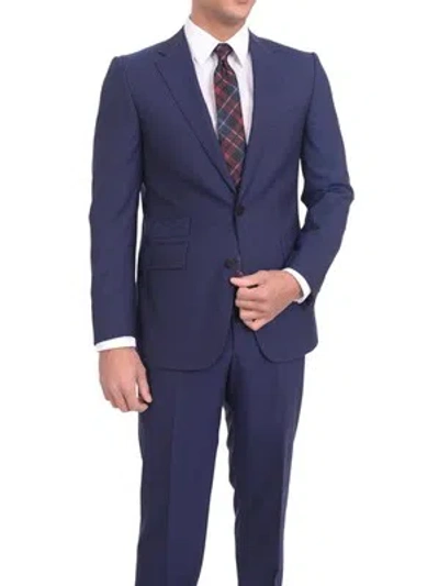 Pre-owned Napoli Slim Fit Solid Navy Blue Two Button Half Canvassed Wool Suit
