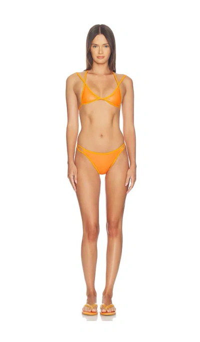 Naranja Furcado Latex Splash Matte Bent Bikini Set In Orange