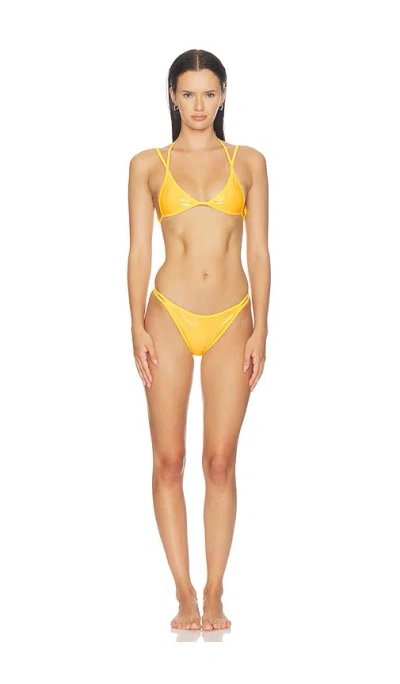 Naranja Furcado Latex Splash Sun Matte Bent Bikini Set In Yellow