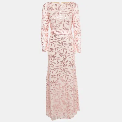 Pre-owned Narces X Pink Embellished Tulle Full Sleeve Maxi Dress Xs