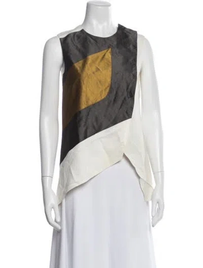Pre-owned Narciso Rodriguez Colorblock Pattern Crew Neck Top In Gold/neutrals