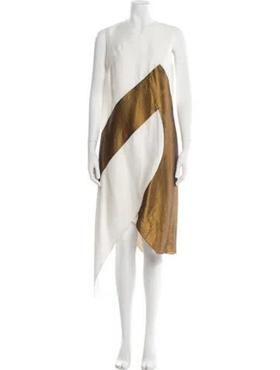 Pre-owned Narciso Rodriguez Colorblock Pattern Midi Length Dress In Green/neutrals