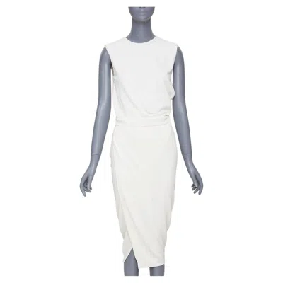 Pre-owned Narciso Rodriguez Elegant Draped Wrap Panel Ivory Viscose Blend Midi Dress It38 In White