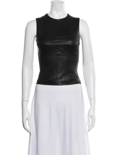 Pre-owned Narciso Rodriguez Lambskin Crew Neck Top In Black