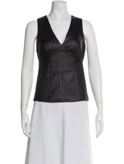Pre-owned Narciso Rodriguez Lambskin V-neck Top In Black