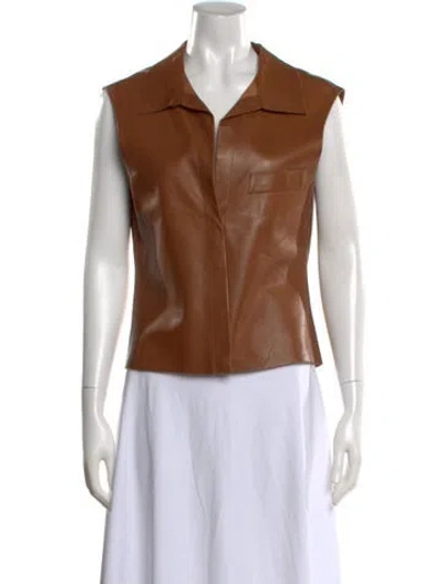 Pre-owned Narciso Rodriguez Leather Sleeveless Top In Brown