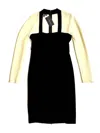 Narciso Rodriguez Pencil Bodycon Wool Silk Midi Dress In Black/ivory In Multi