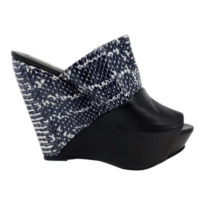 Pre-owned Narciso Rodriguez Python Skin Platform Wedge Sandals, Women's Size Us 7.5 In Black