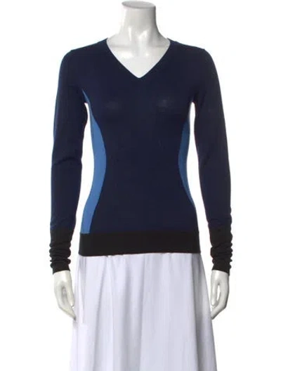 Pre-owned Narciso Rodriguez Silk Colorblock Pattern Sweater In Blue