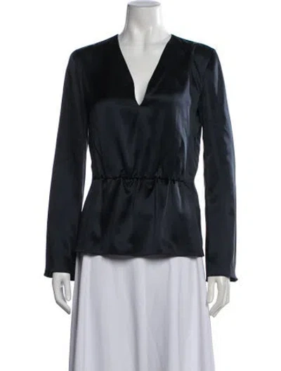 Pre-owned Narciso Rodriguez Silk V-neck Blouse In Blue