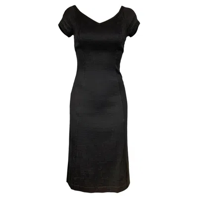Pre-owned Narciso Rodriguez Size 2 Black Ribbed Cotton / Polyamide V-neck Dress