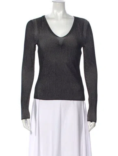 Pre-owned Narciso Rodriguez Striped V-neck Top In Grey