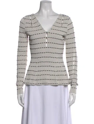 Pre-owned Narciso Rodriguez Striped V-neck Top W/ Tags In Neutral