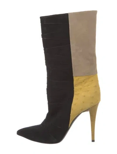 Pre-owned Narciso Rodriguez Suede Colorblock Pattern Boots In Black/yellow