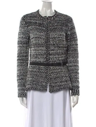 Pre-owned Narciso Rodriguez Tweed Pattern Open Front Sweater In Black