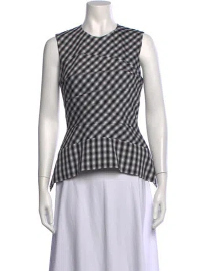 Pre-owned Narciso Rodriguez Virgin Wool Plaid Print Top W/ Tags In Black