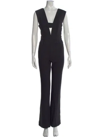 Pre-owned Narciso Rodriguez Virgin Wool Plunge Neckline Jumpsuit In Black