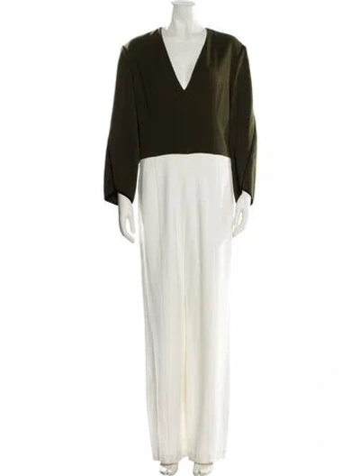 Pre-owned Narciso Rodriguez Virgin Wool Plunge Neckline Jumpsuit In Green