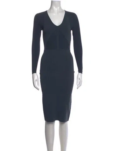 Pre-owned Narciso Rodriguez V-neck Knee-length Dress In Grey