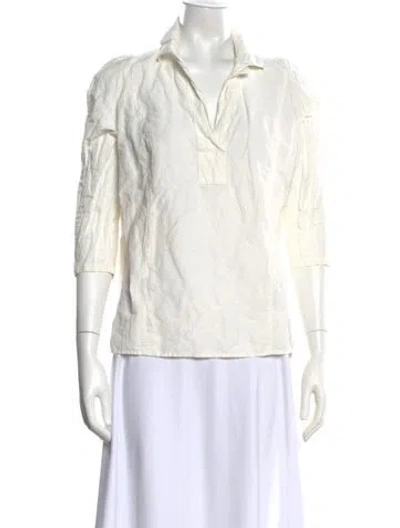 Pre-owned Narciso Rodriguez V-neck Three-quarter Sleeve Top In Neutrals