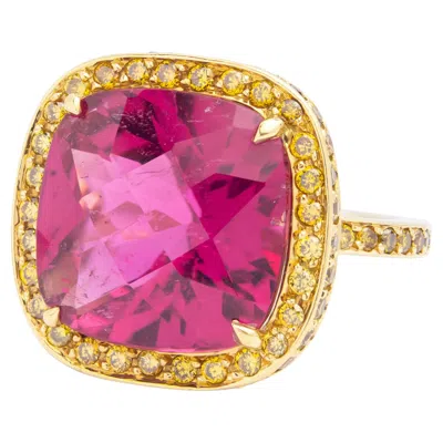 Pre-owned Nardi '' 18 Karat Yellow Gold, Rubellite Tourmaline, & Yellow Diamond Ring