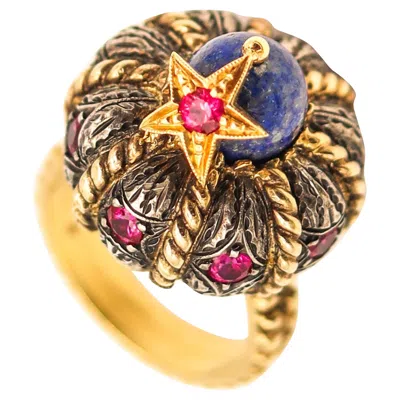 Pre-owned Nardi Venice Unusual Turban Cocktail Ring In 18kt Gold With Color Gemstones In Multi