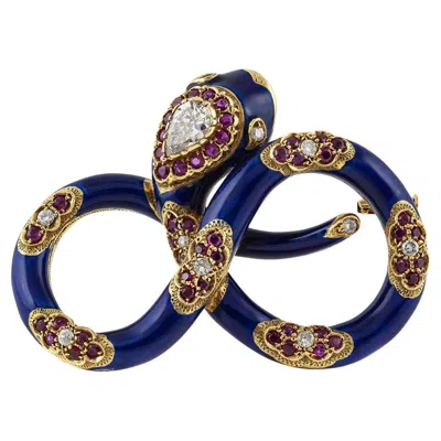 Pre-owned Nardi Vintage 1950s  Blue Enamel Snake Brooch