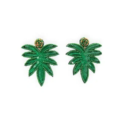 Narratives The Line Green Sequin & Beaded Palm Leaf Earrings