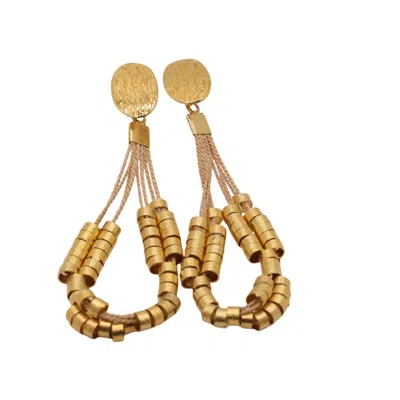 Nart Nature Making Art Women's Gold The Pleated Buriti Natural Fiber Earrings
